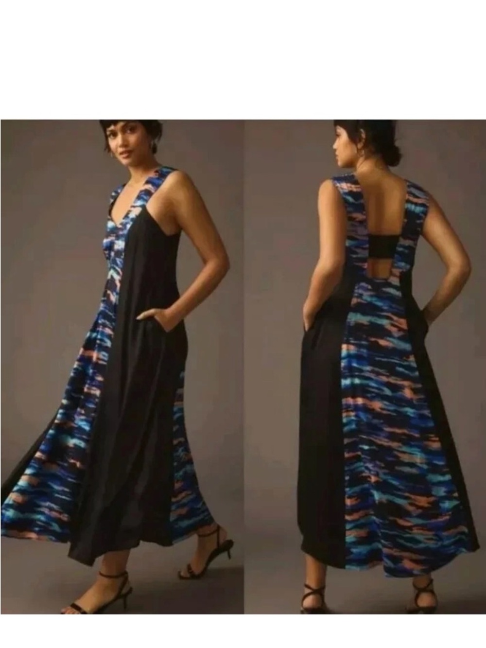 anthropology Maeve black V-neck maxi dress pockets viscose vacation size 22W